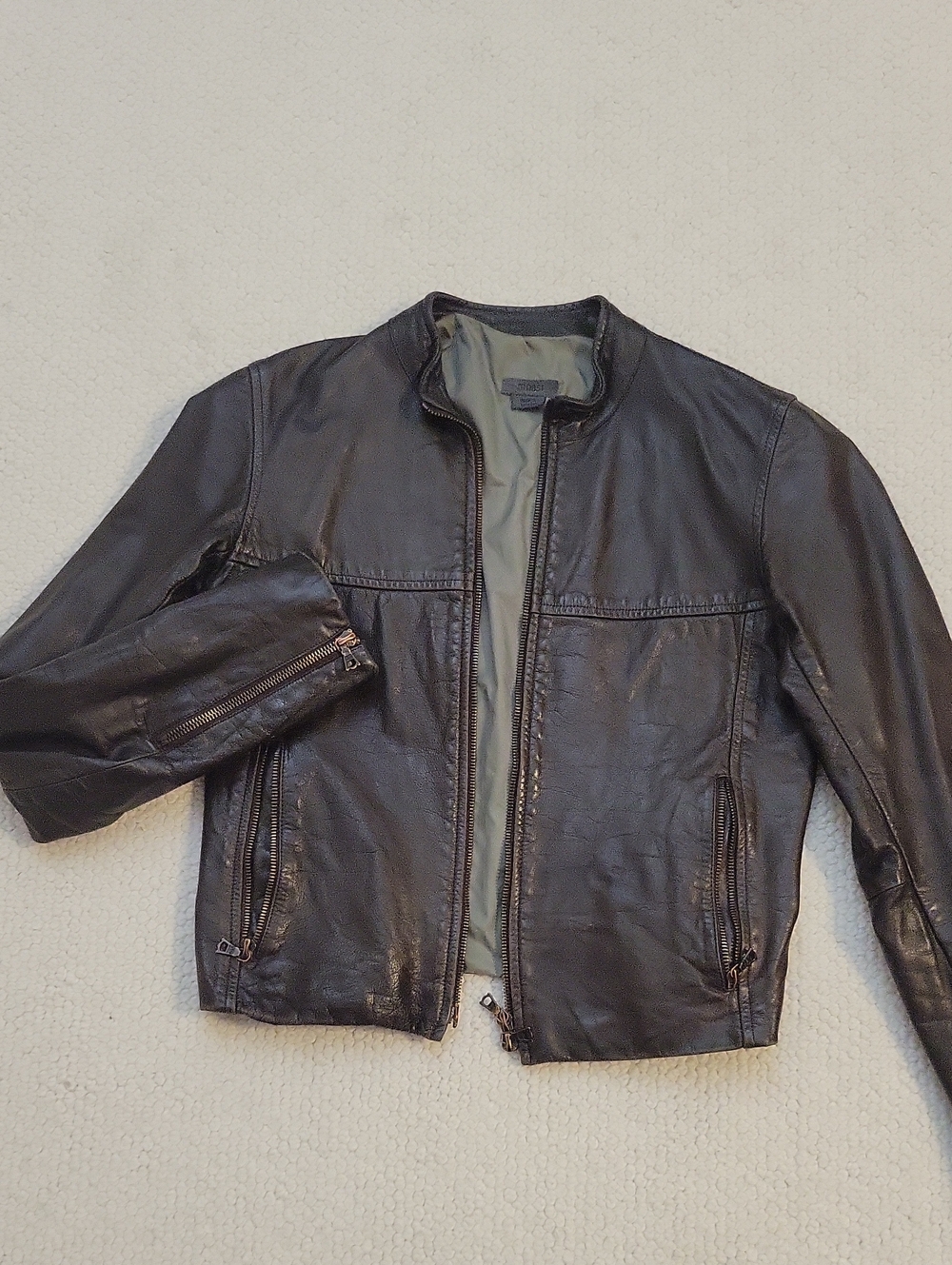 M0851 Women's Dark Brown Leather Bomber Jacket with Zip Pockets